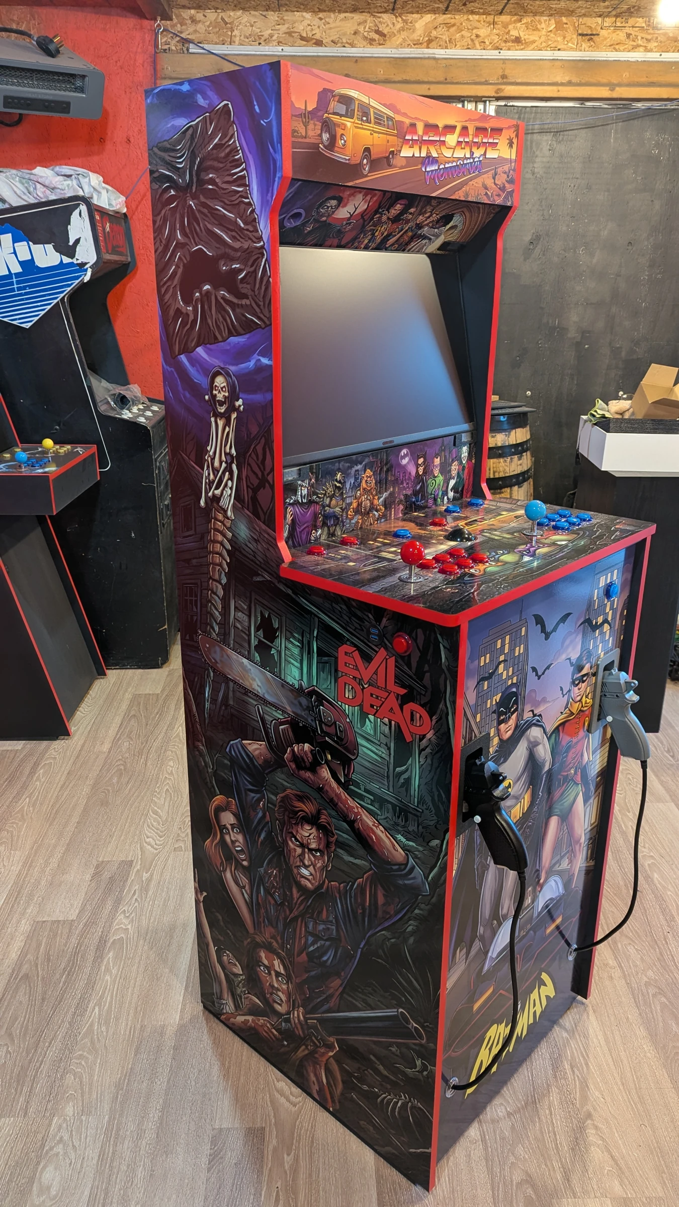 Arcade Memories cabinet with Evil Dead side artwork and Batman front panel