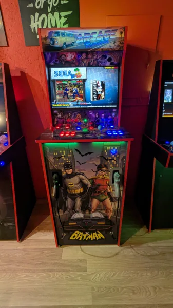 Full front view of Arcade Memories with dual light guns and illuminated controls