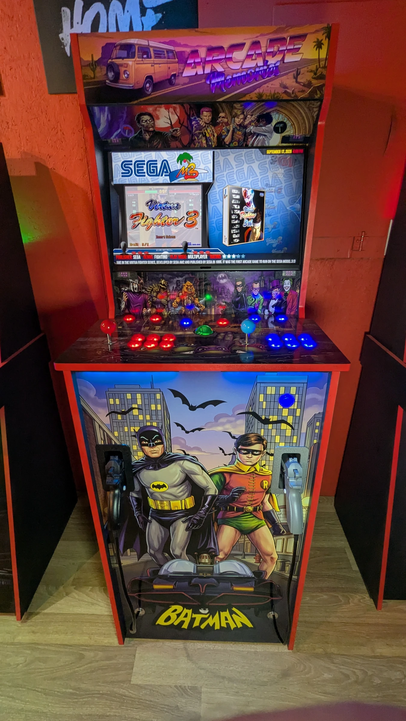 Front view of Arcade Memories showing the Batman and Robin kickplate