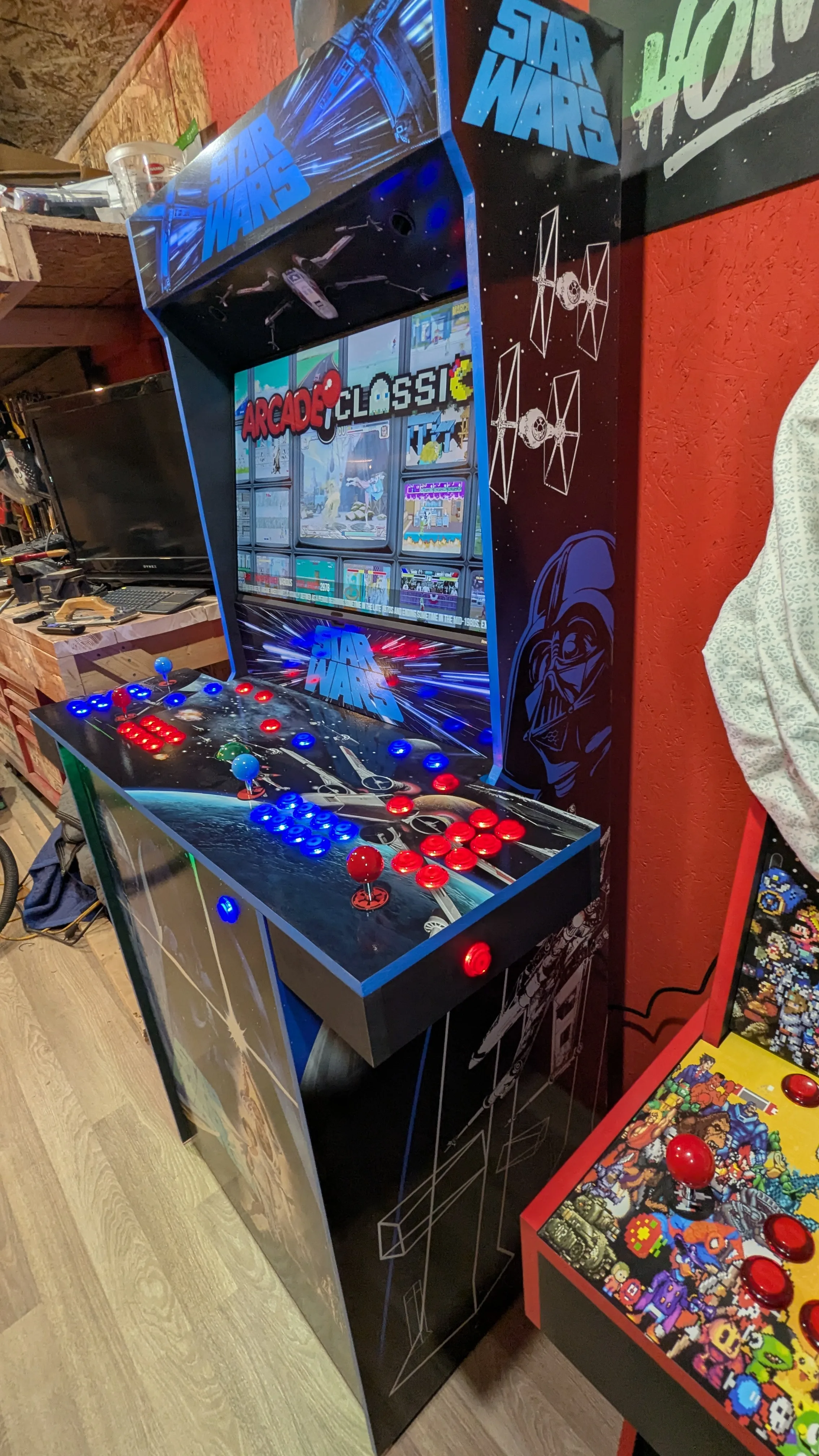 Epic Star Wars arcade 4 player control deck with joysticks buttons trackball and pinball controls