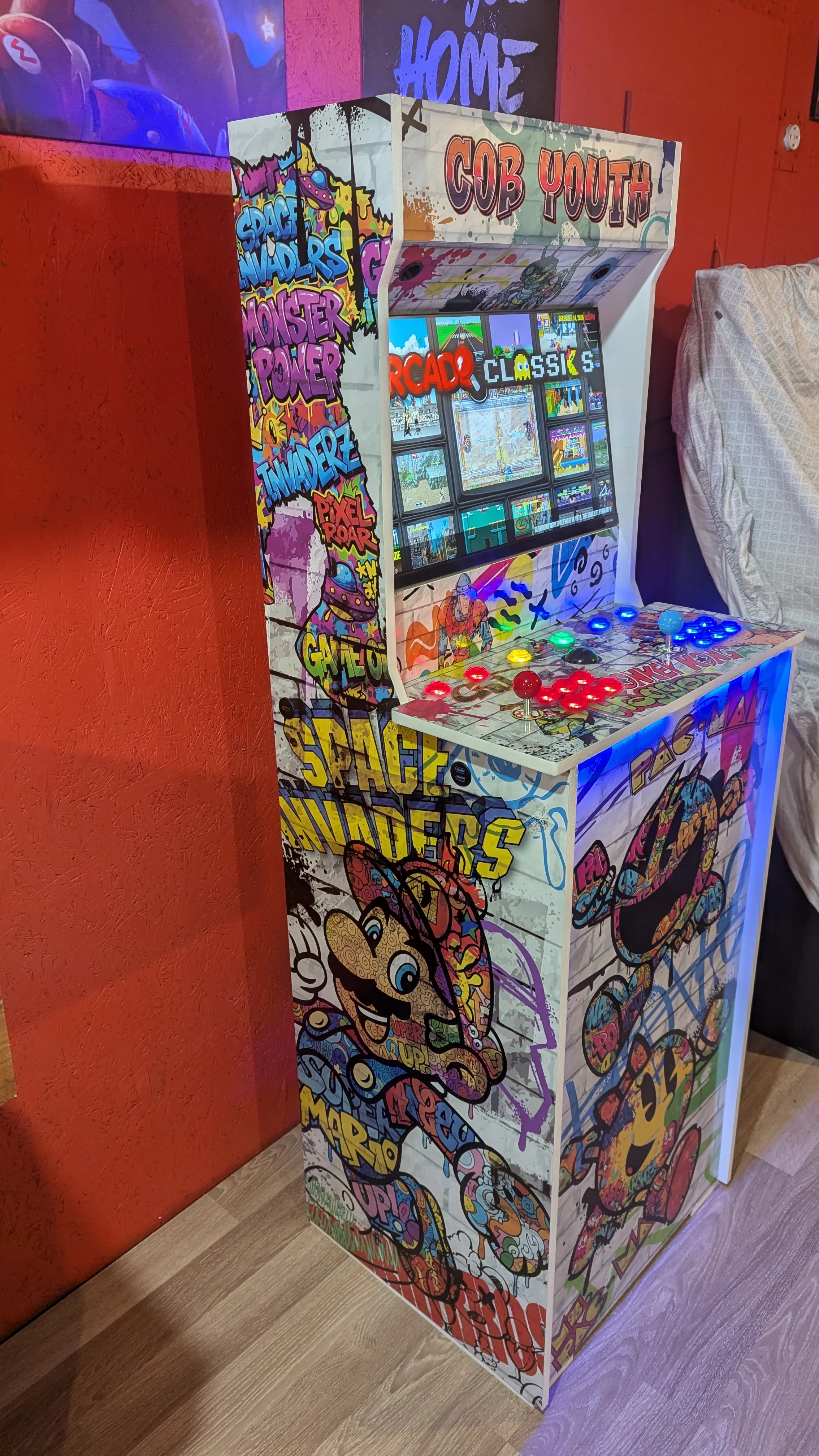 Graffiti Edition arcade machine control panel and custom street art detail