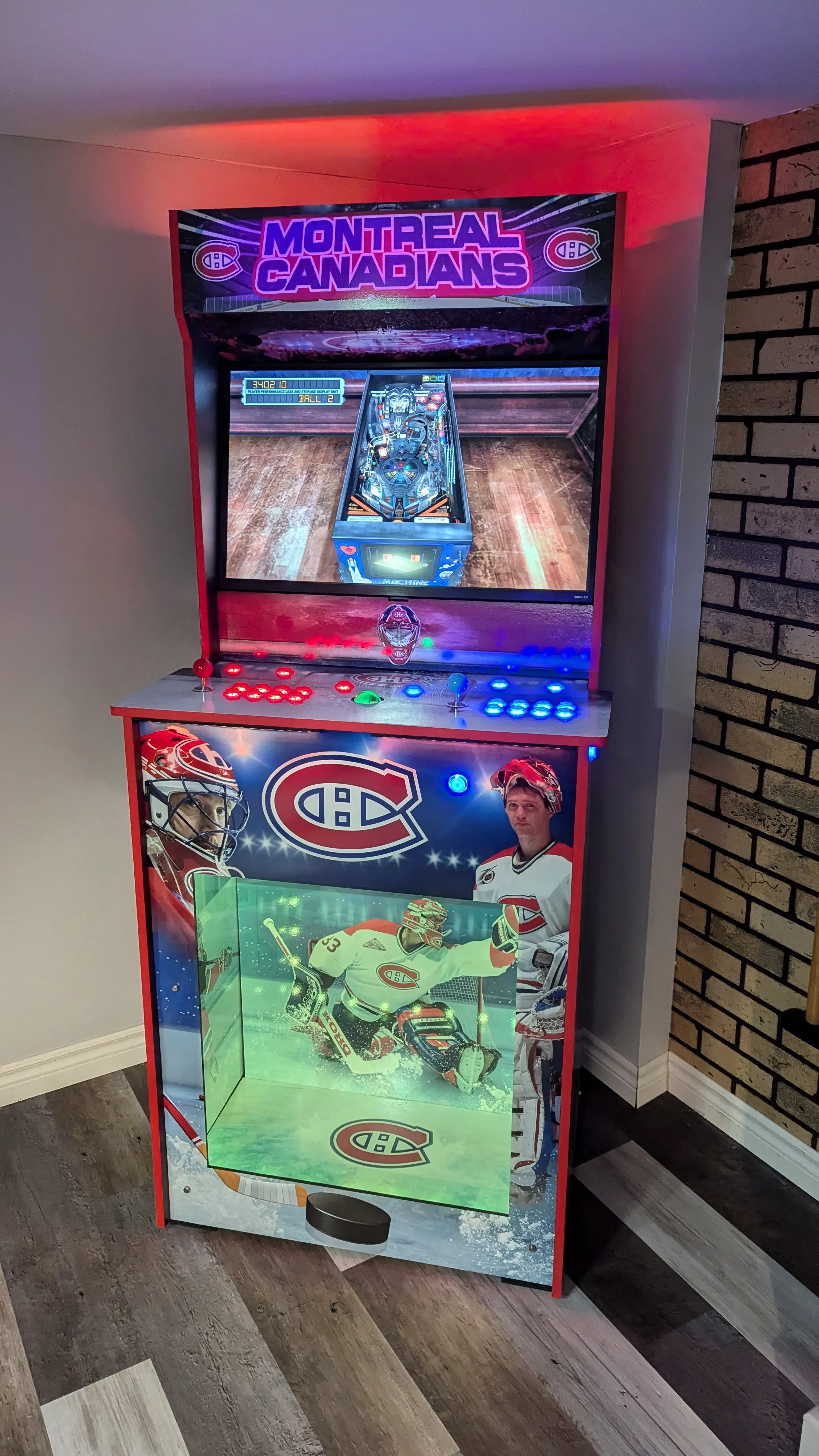 Montreal Canadiens custom arcade machine displayed in a home game room