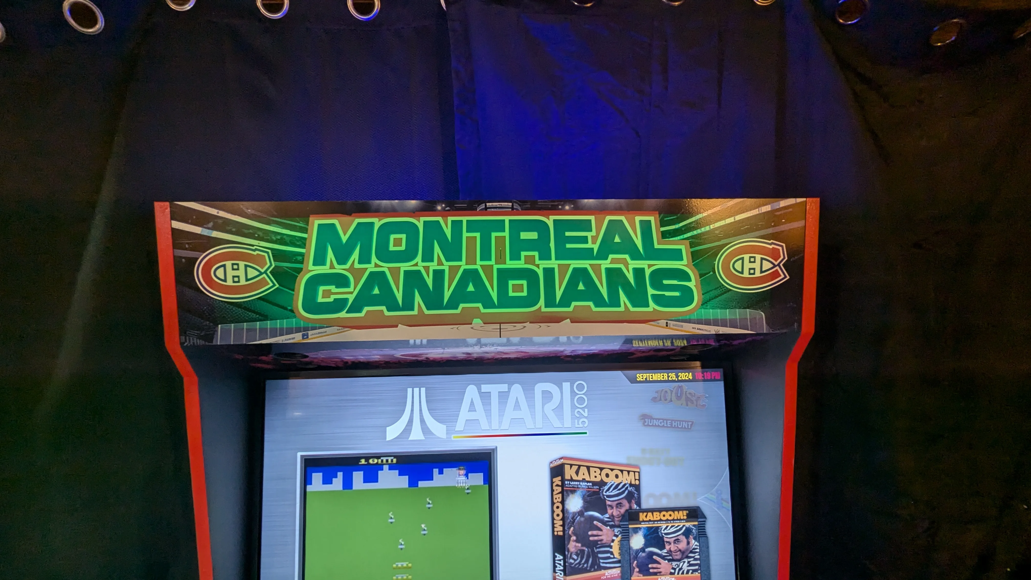 Close-up of the illuminated Montreal Canadiens arcade marquee