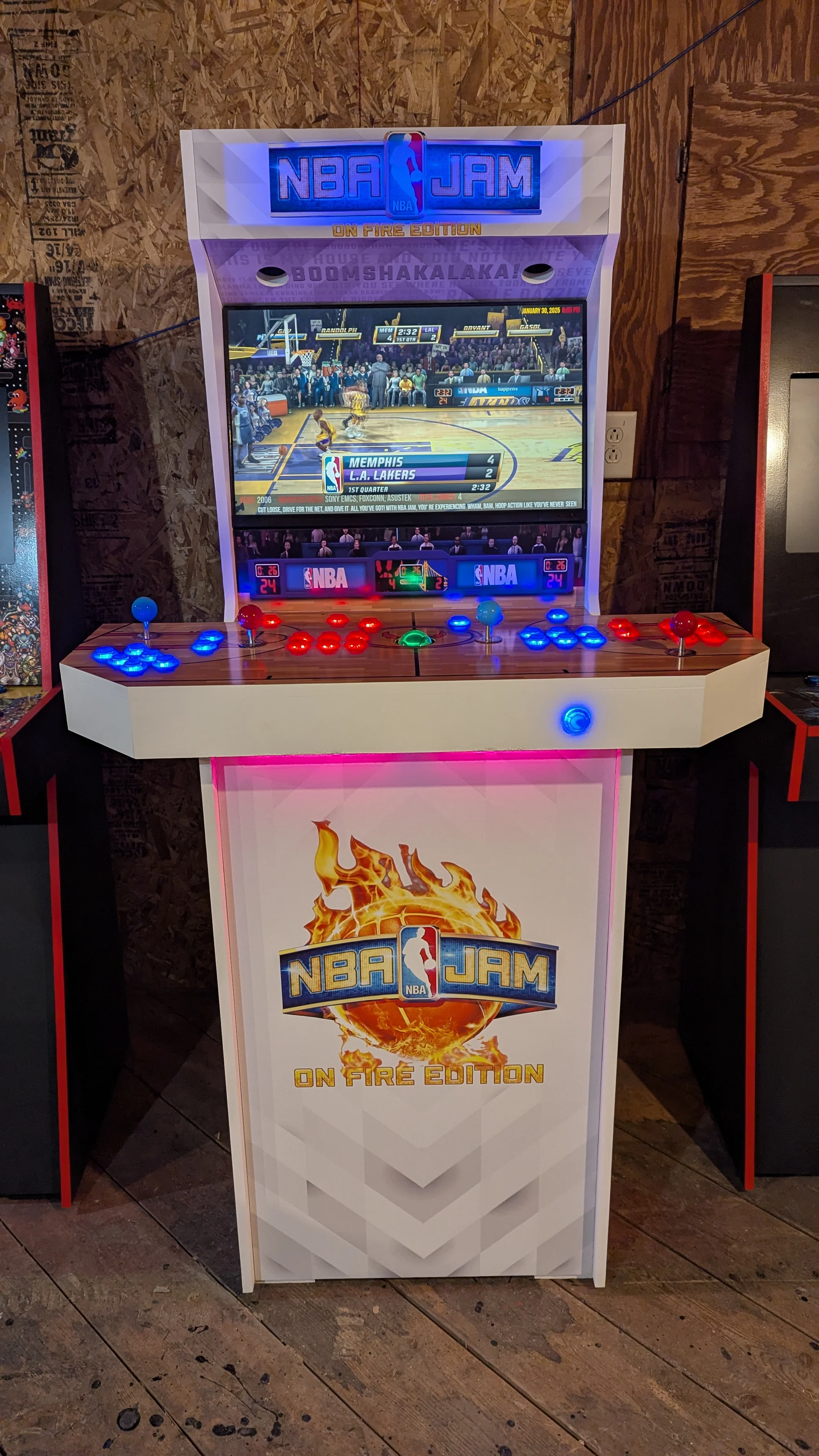 NBA Jam On Fire Edition cabinet running a modern NBA Jam game
