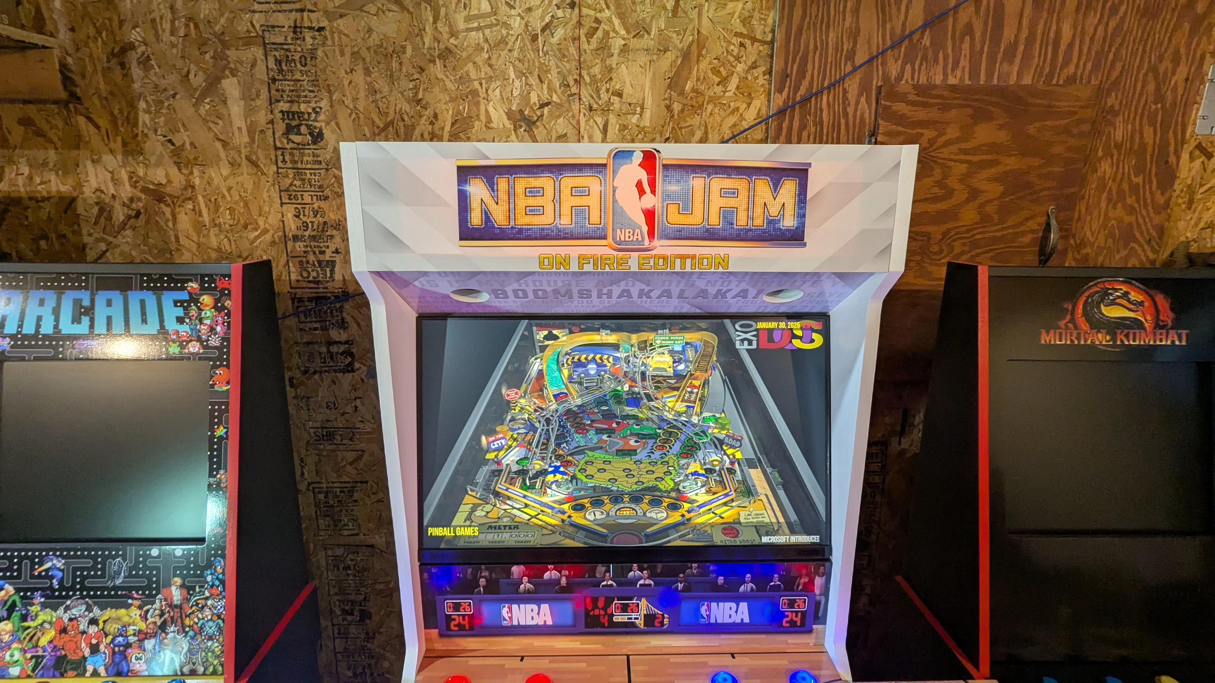 NBA Jam arcade cabinet displaying one of its pinball tables