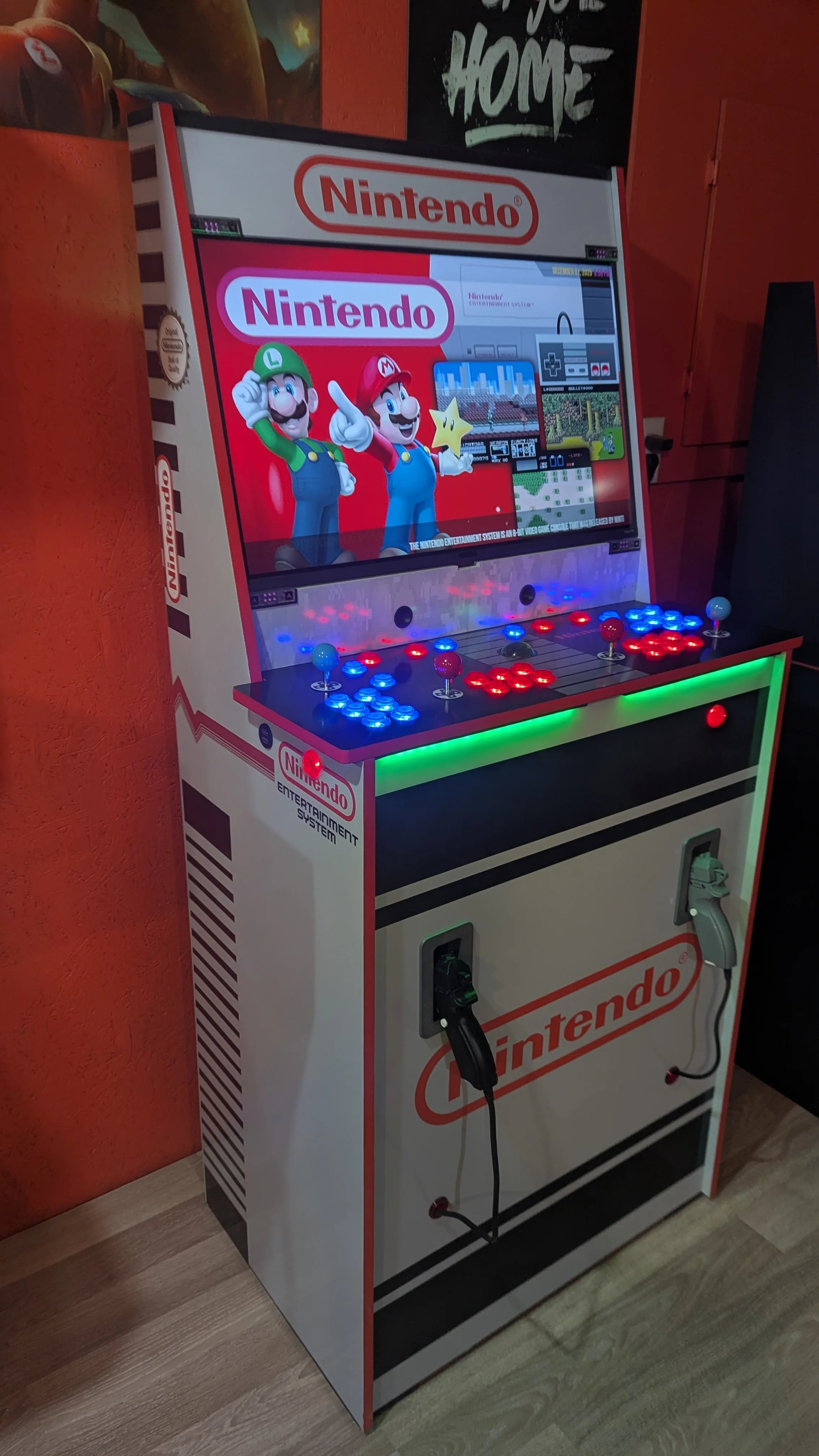 NES Go Big arcade machine control panel and Nintendo themed cabinet detail