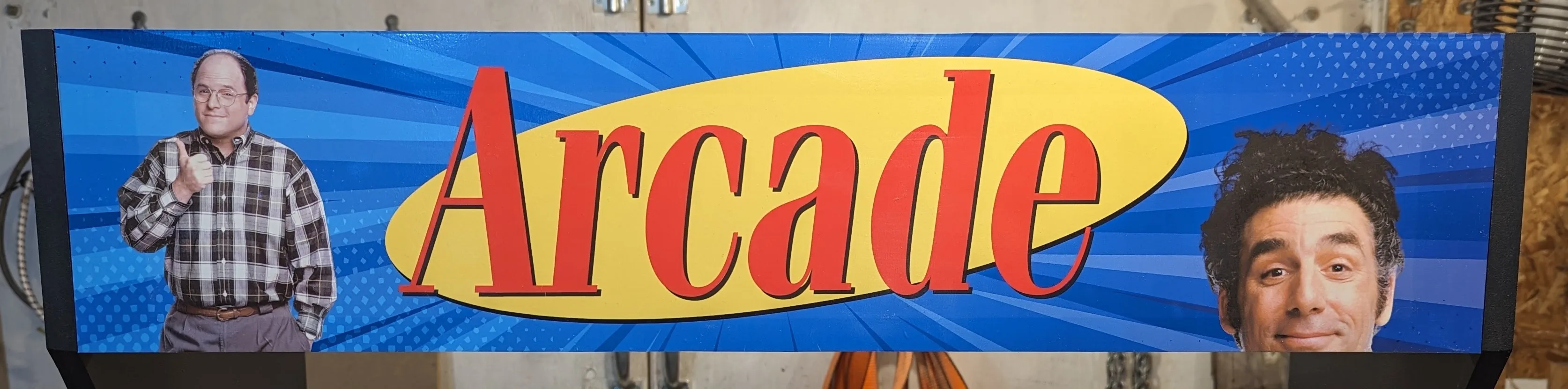 Close-up of the Seinfeld Arcade custom marquee