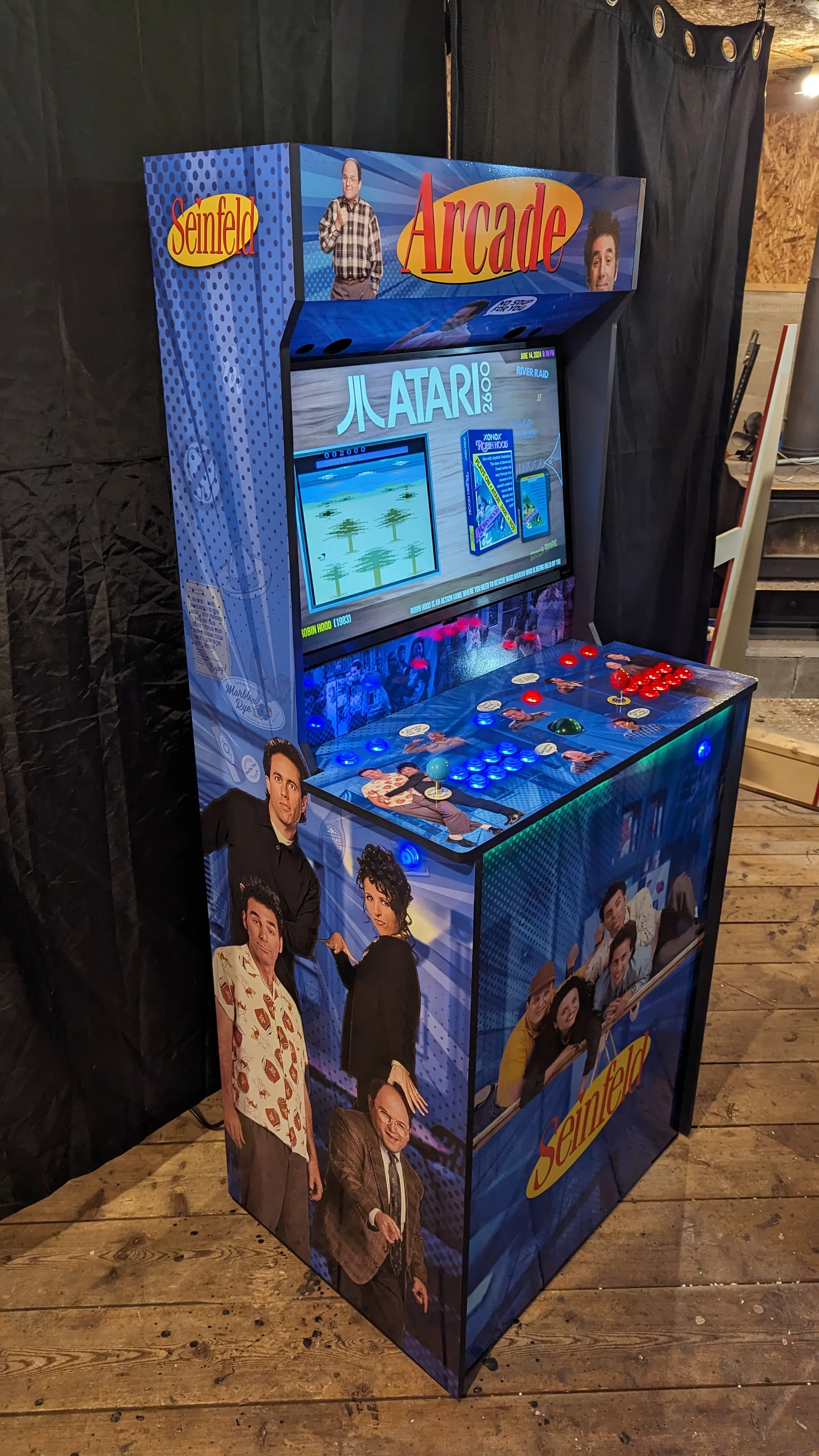 Angled view of the Seinfeld Epic arcade machine