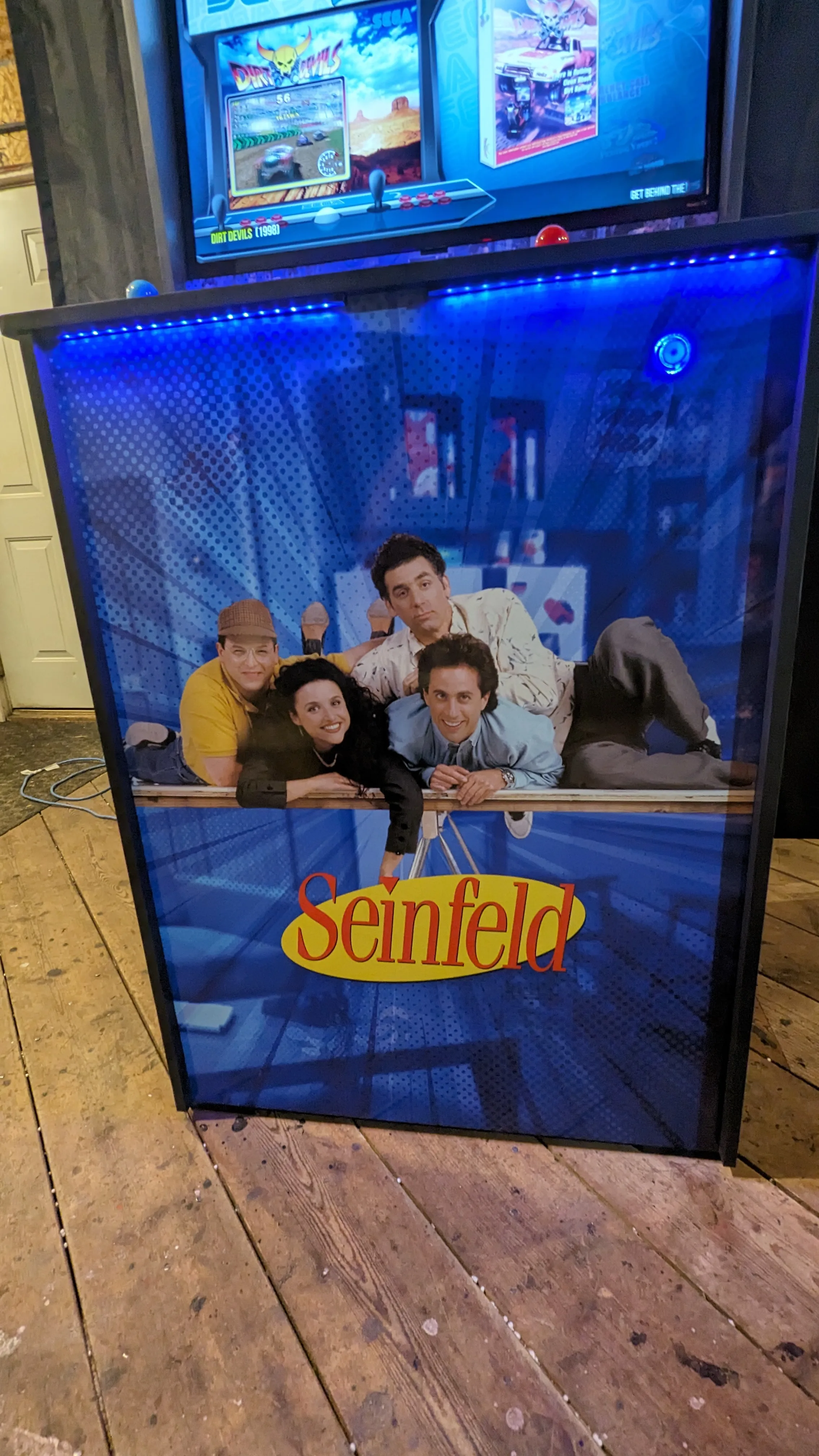 Seinfeld arcade kickplate with LED lighting and custom artwork