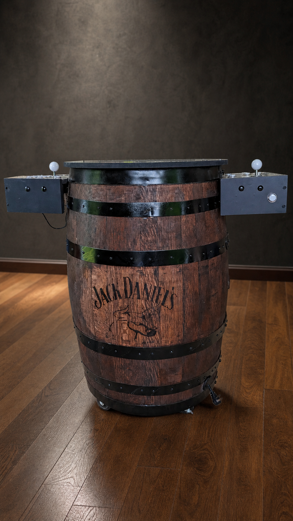 Whiskey barrel arcade in the workshop