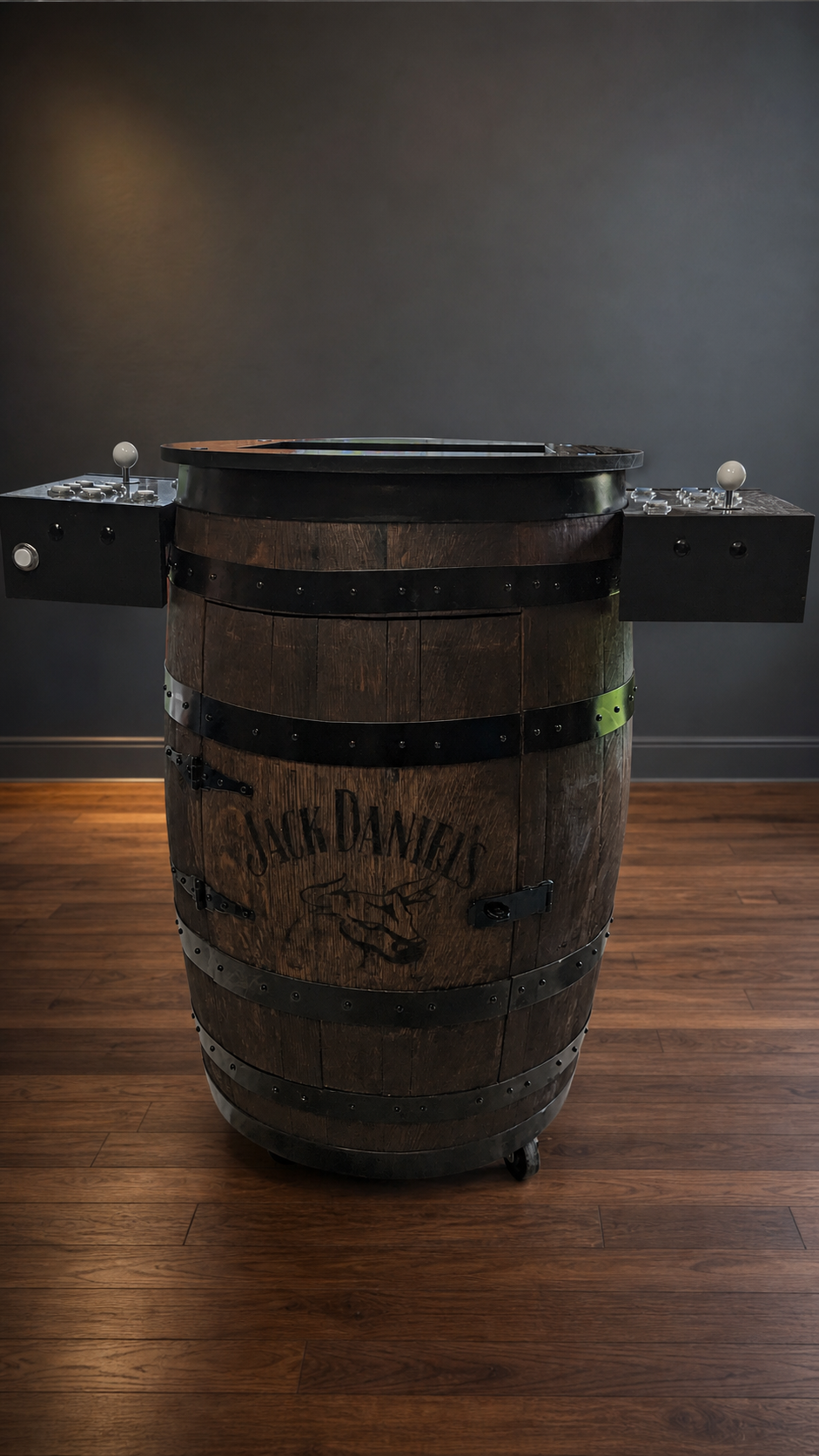 Whiskey barrel arcade rear and side view